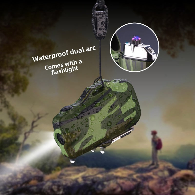 Multifunctional Metal Flashlight Waterproof Silent Dual Arc Lighter teemdrop