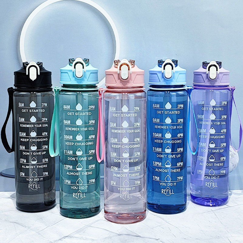 Portable fitness sports drinking straw water bottle teemdrop