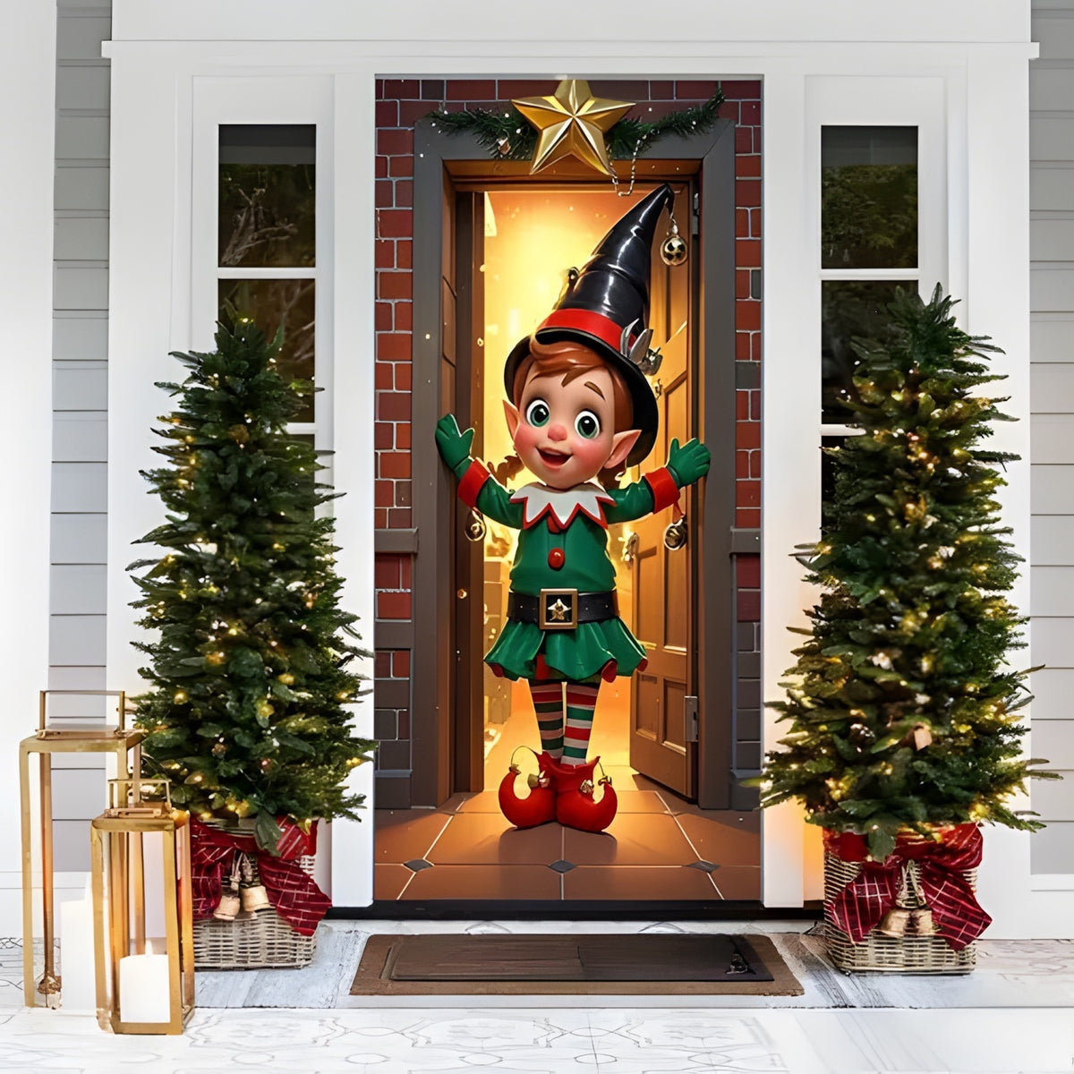 Christmas Santa Claus Polyester Door Cover Decoration 90x180cm teemdrop
