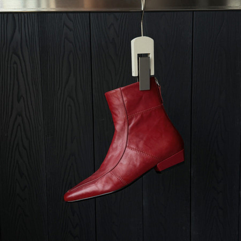 Womens Genuine Leather Square Toe Chelsea Boots
