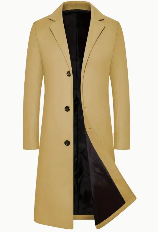 Mens Long Slim Fit British Style Trench Coat Solid Color Lapel Single Breasted teemdrop