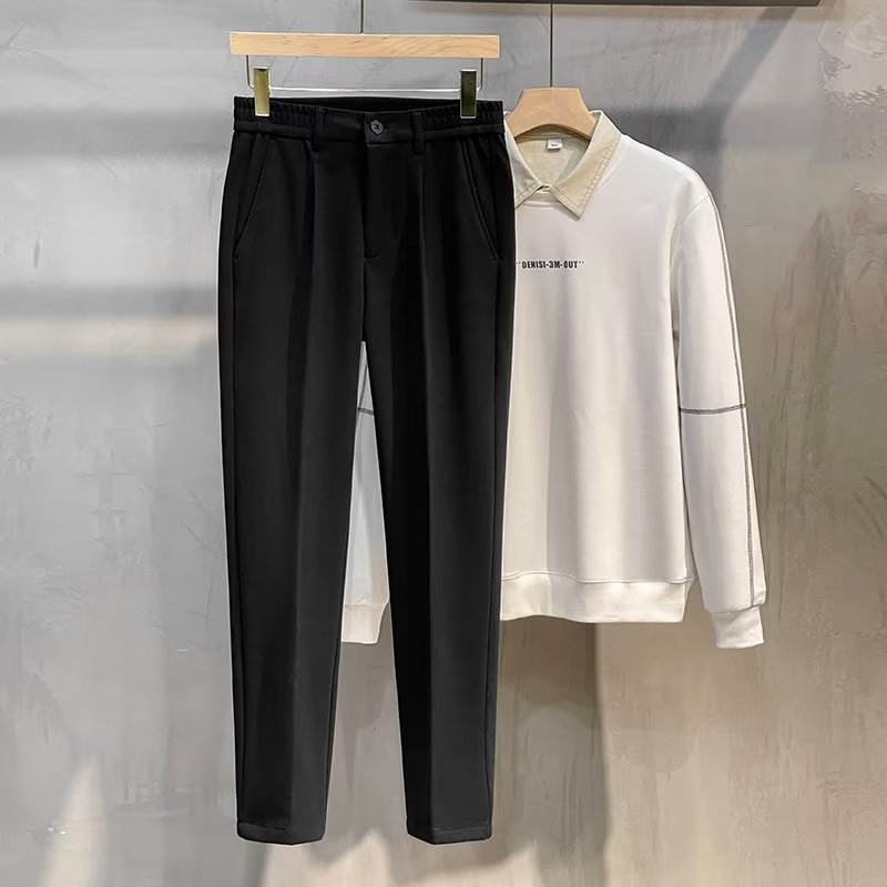 Men's Plus Size Corduroy Straight-Leg Elastic Waist Pants teemdrop