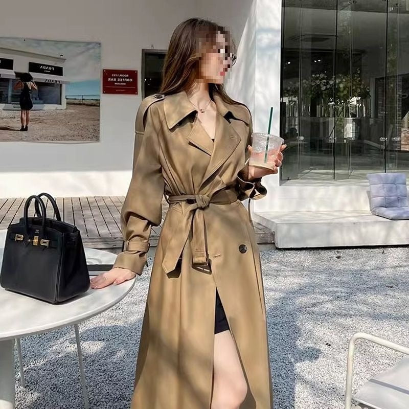 Women's Mid-Length Double-Breasted Lapel Trench Coat teemdrop