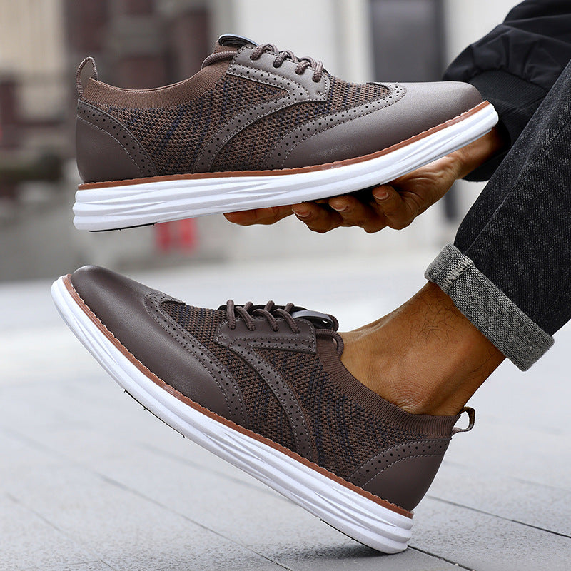 Men British Style Fly-Knit Leather Breathable Casual Shoes teemdrop