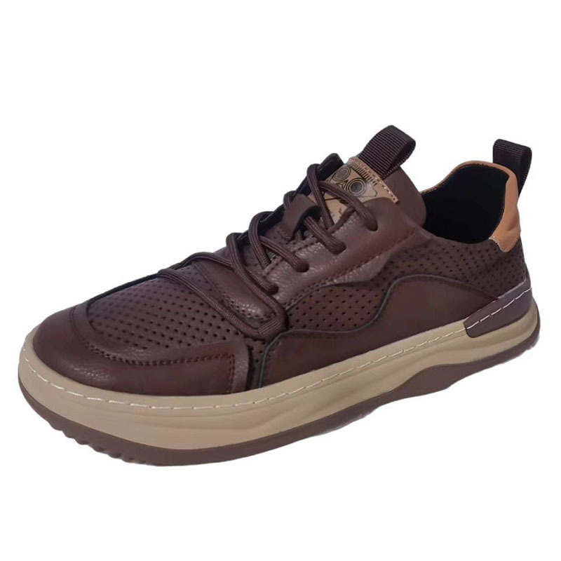 Men's Casual Genuine Cowhide Breathable Lace-Up Flat Board Shoes teemdrop