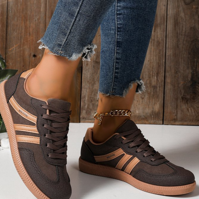 Women Retro Color-Blocking Lace-Up Training Shoes teemdrop