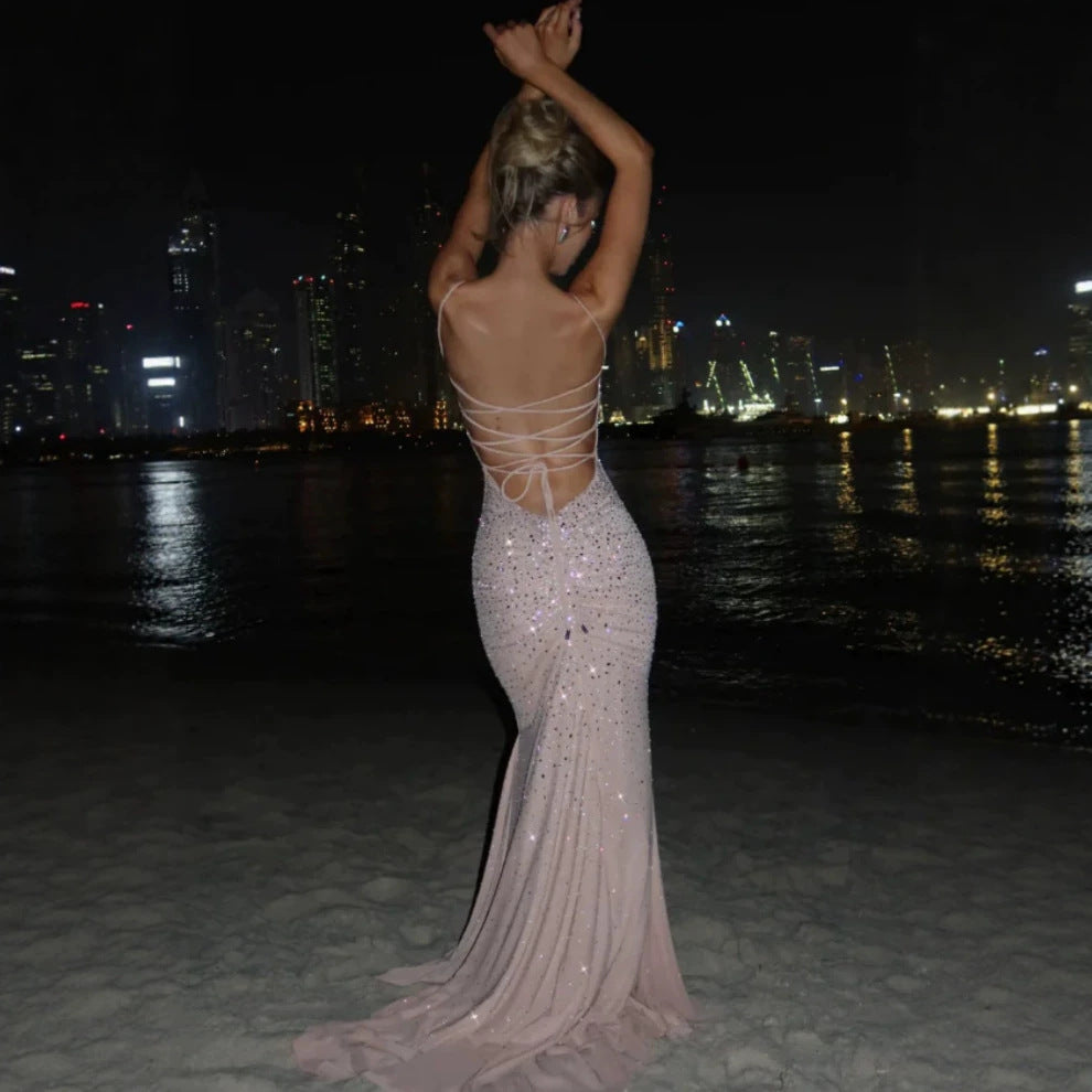 New Spring/Summer Elegant Sequin Camisole Evening Gown