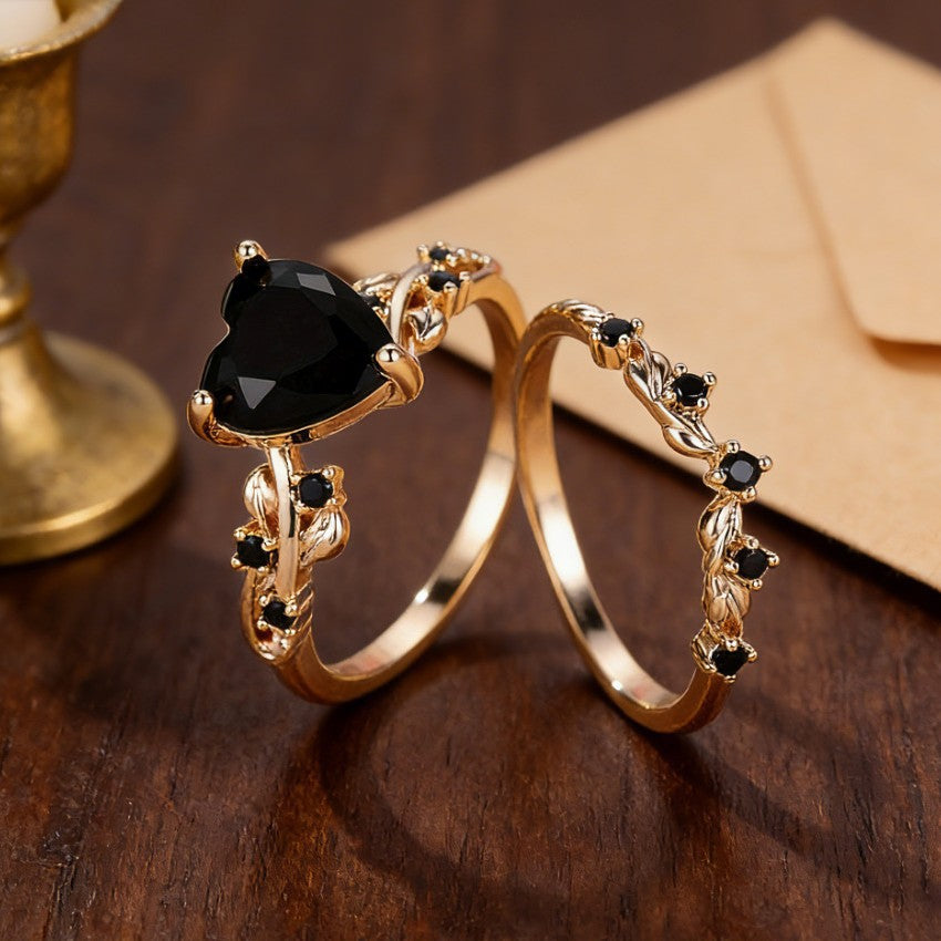 Heart-Shaped Zircon Inlaid Couple Ring
