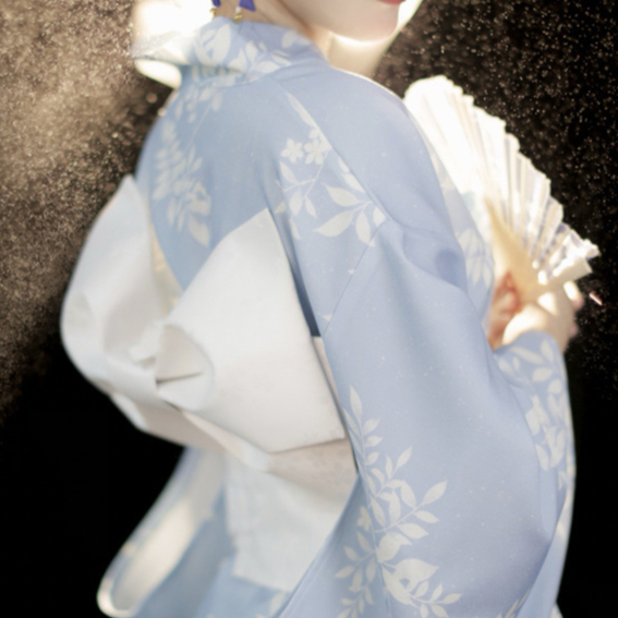 Womens Traditional Retro Japanese Camellia Print Kimono Dress with Girdle and Fan Headdress Set teemdrop