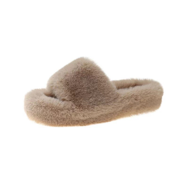 Women's Curly Fur Open Toe Slippers Low Heel Warm Plush Lined teemdrop
