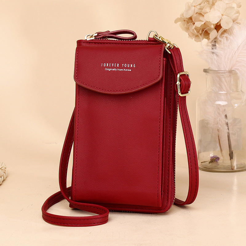 Women PU Leather Vertical Crossbody Bag Zipper Wallet Phone Bag teemdrop