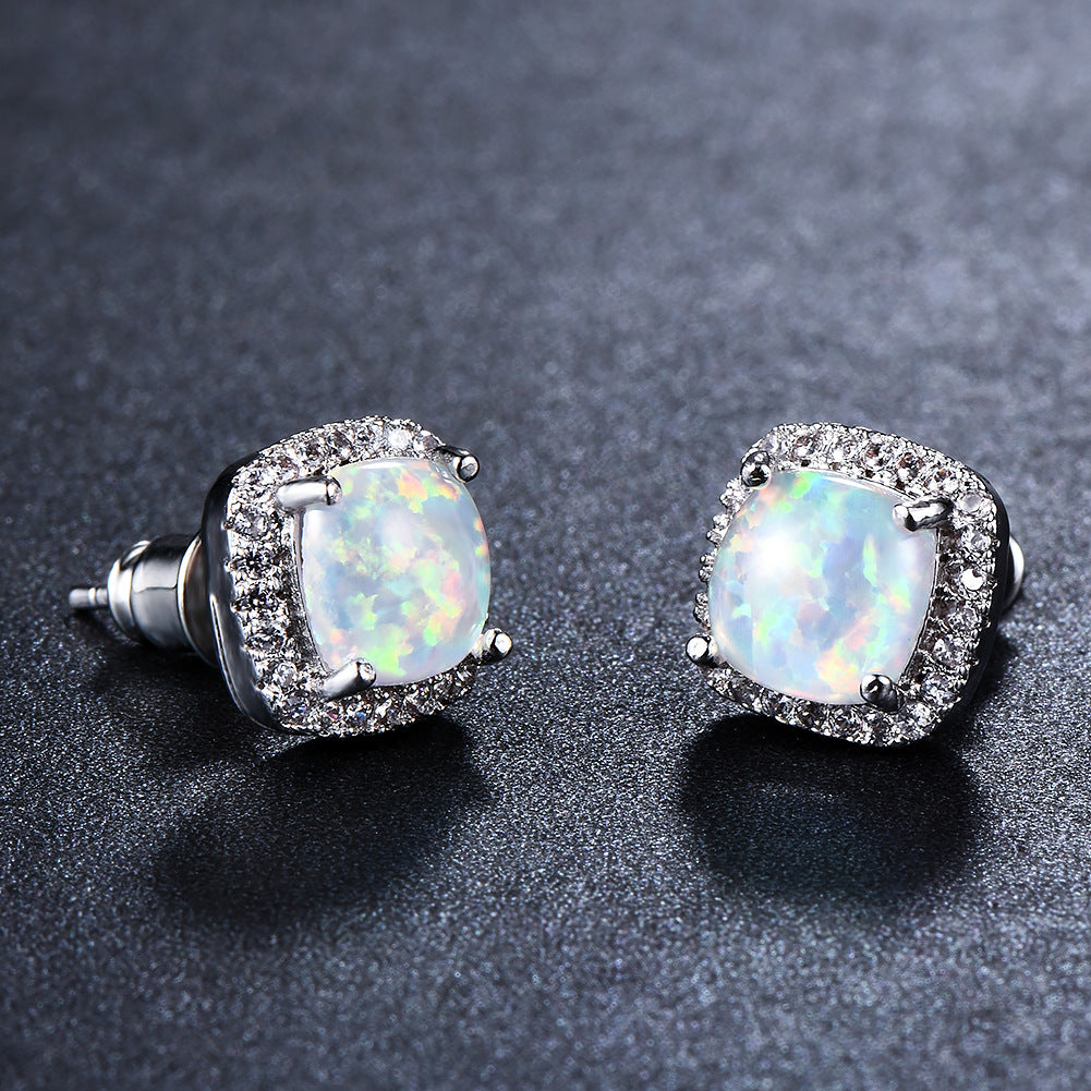 Geometric Full Diamond Zircon Earrings for Women Electroplated Copper Studs