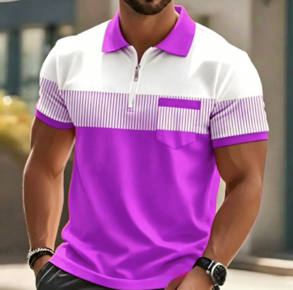 Mens Striped Short Sleeve Polo Shirt
