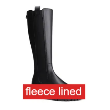 Women Genuine Cowhide Leather High-Top Chunky Heel Chelsea Riding Boots
