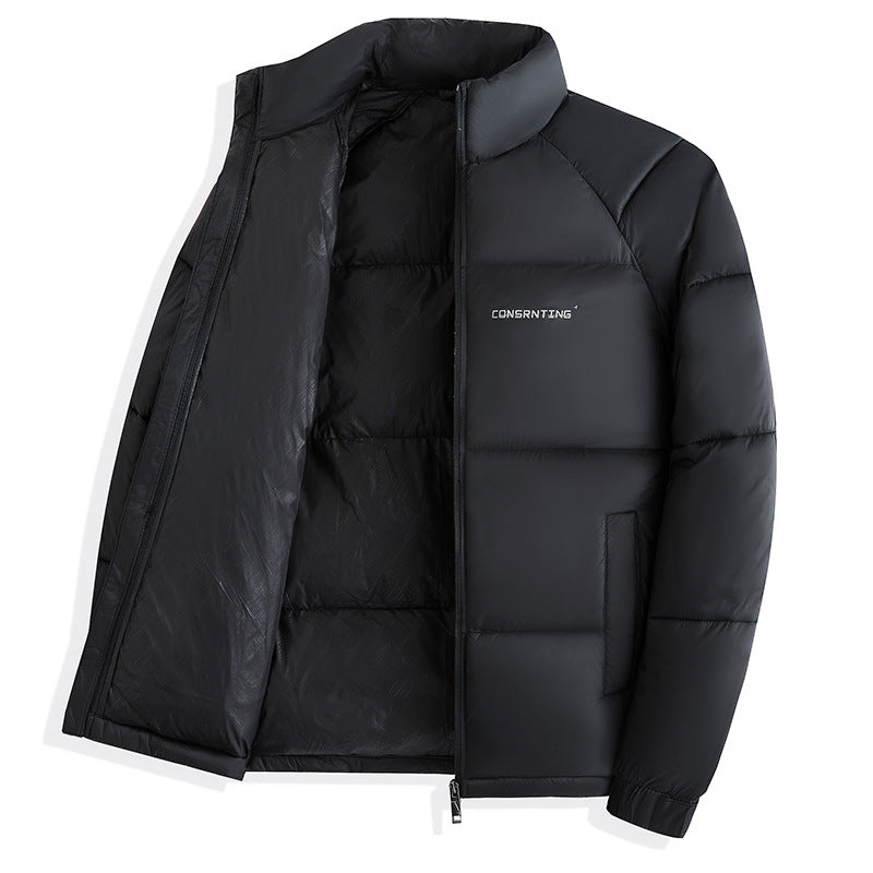 Mens Thickened Solid Color Stand Collar Padded Jacket teemdrop