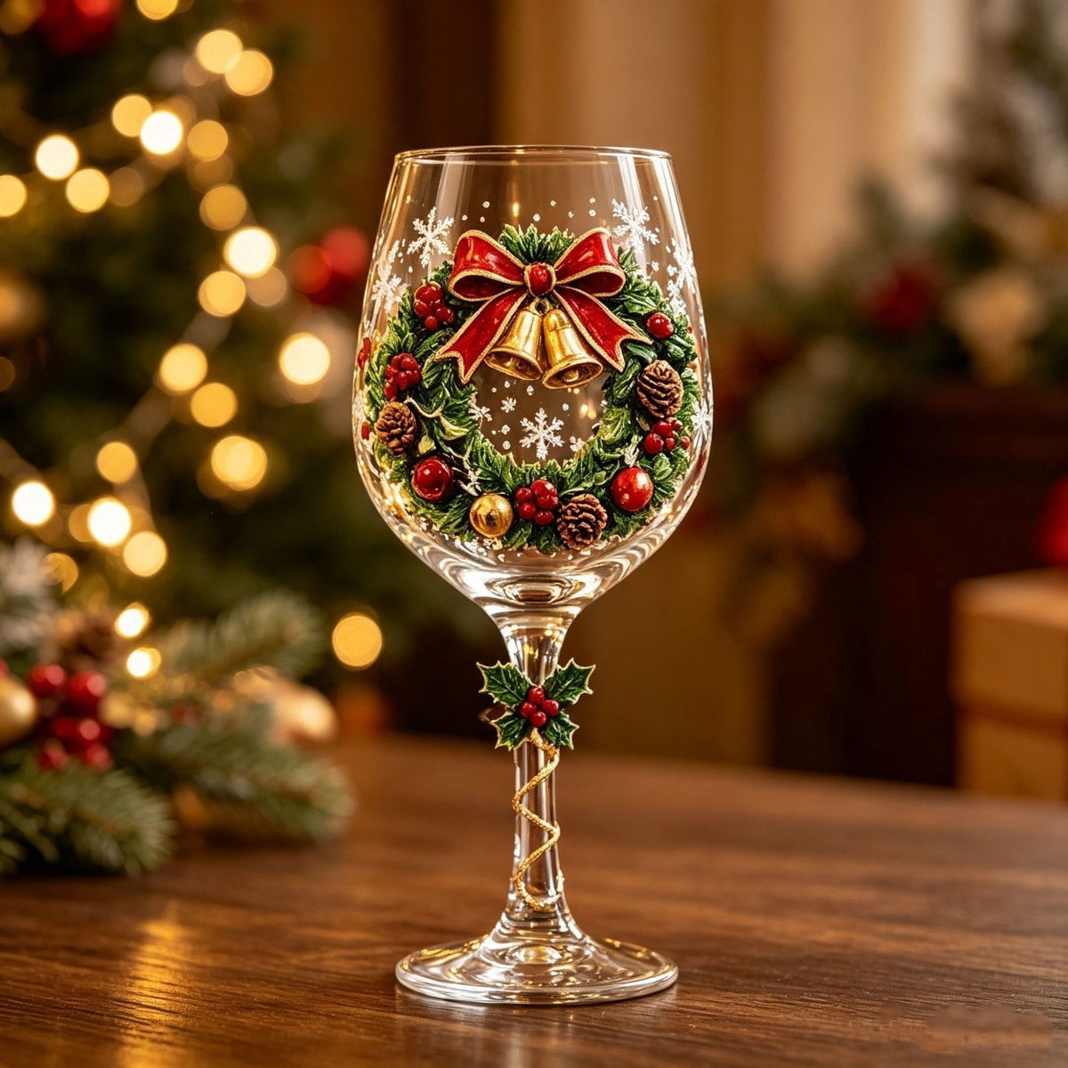 Christmas Themed Glass Art Goblet