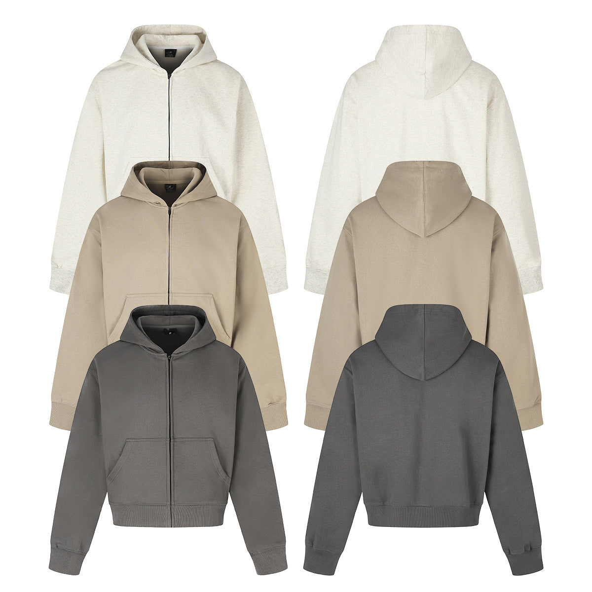 Retro Short Zip-Up Hoodie Solid Color Loose Fit Casual Jacket for Adults teemdrop
