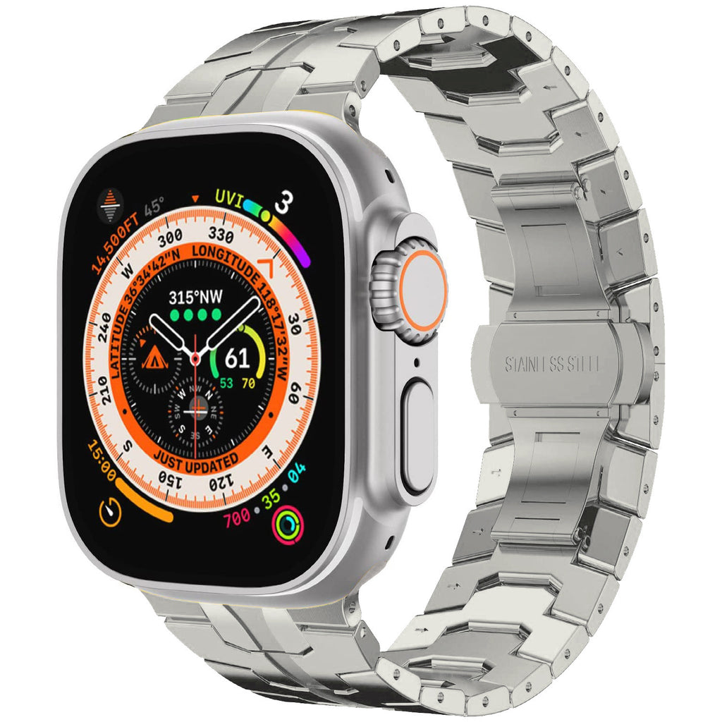 Stainless Steel Watch Band Compatible with Apple Watch Ultra Series 12 with Butterfly Clasp