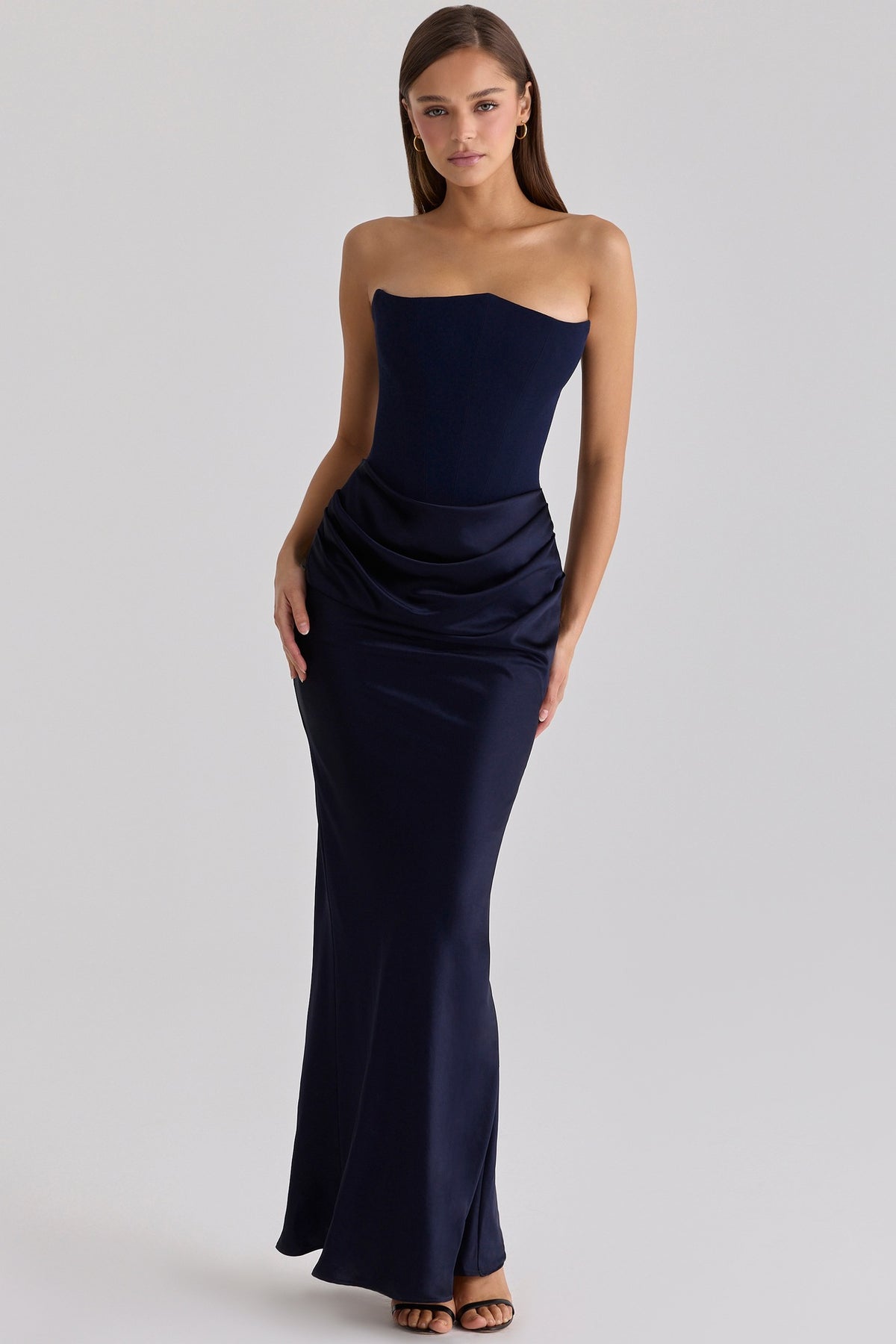Women's Satin Off-Shoulder Pleated Long Bodycon Dress teemdrop