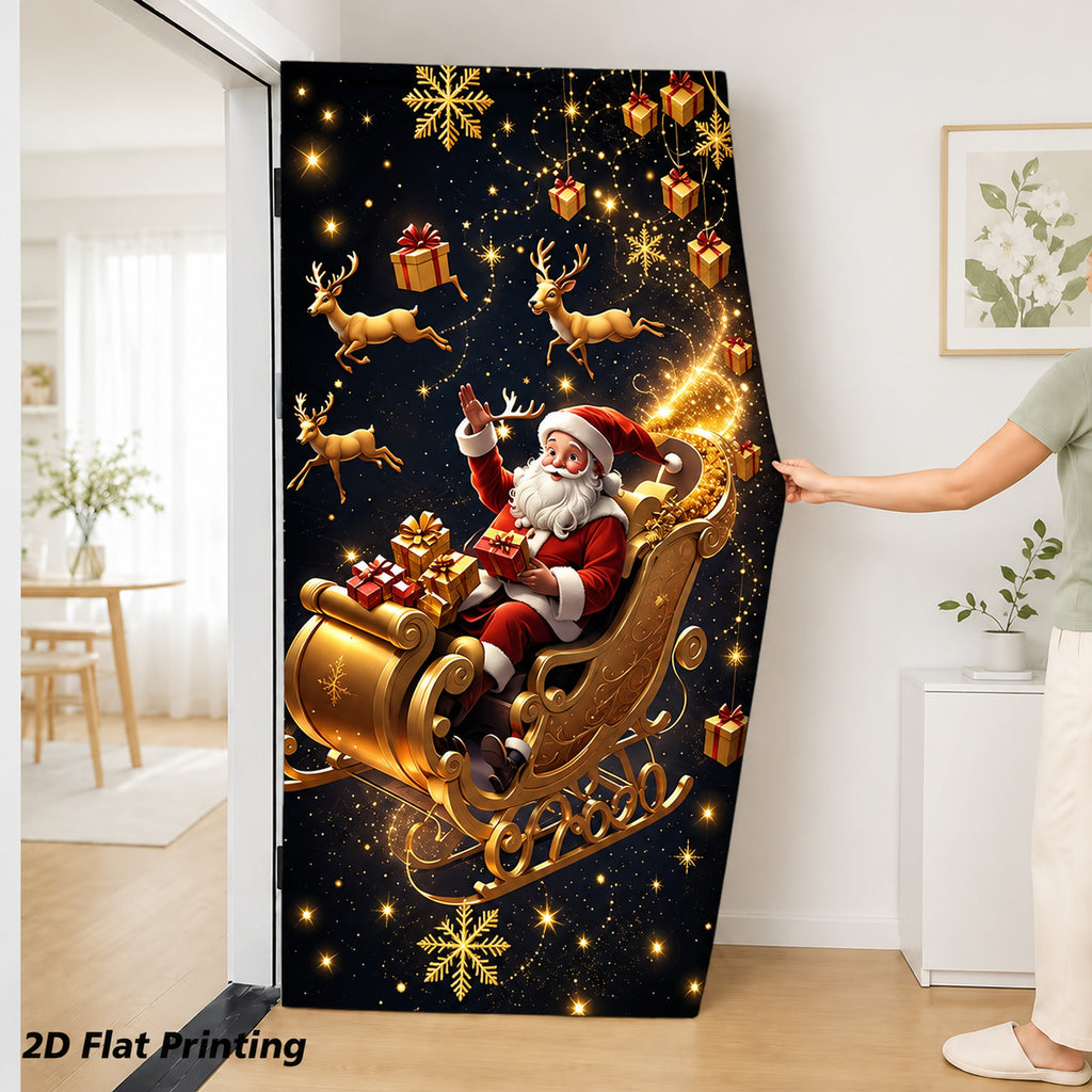 Milk Silk Christmas Door Banner Reindeer Santa Claus Design Festive Party Decoration Hanging Cloth for Home Living Room Bedroom teemdrop