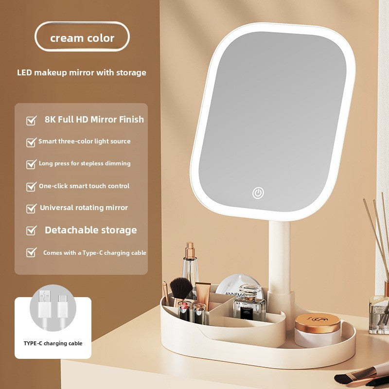 Three-Color Lighting Foldable Makeup Mirror with 5X Magnification Detachable Lens teemdrop