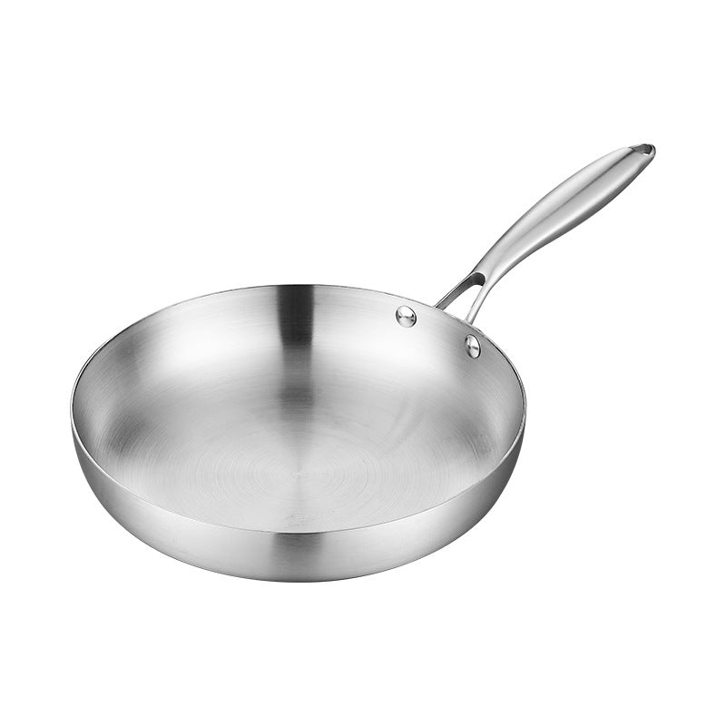 Thickened 304 Stainless Steel Non-Coated Frying Pan with Three-Layer Composite Bottom