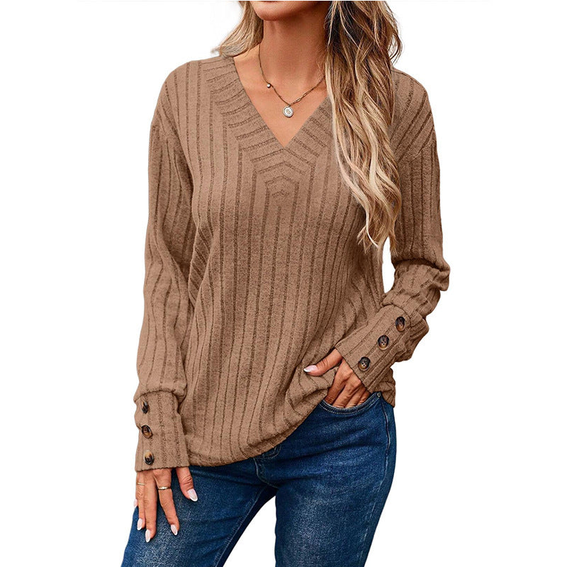 Women's long sleeve V-neck shirt teemdrop