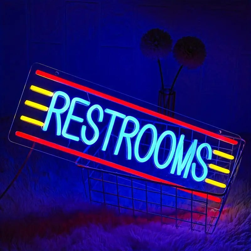 LED neon sign restroom teemdrop