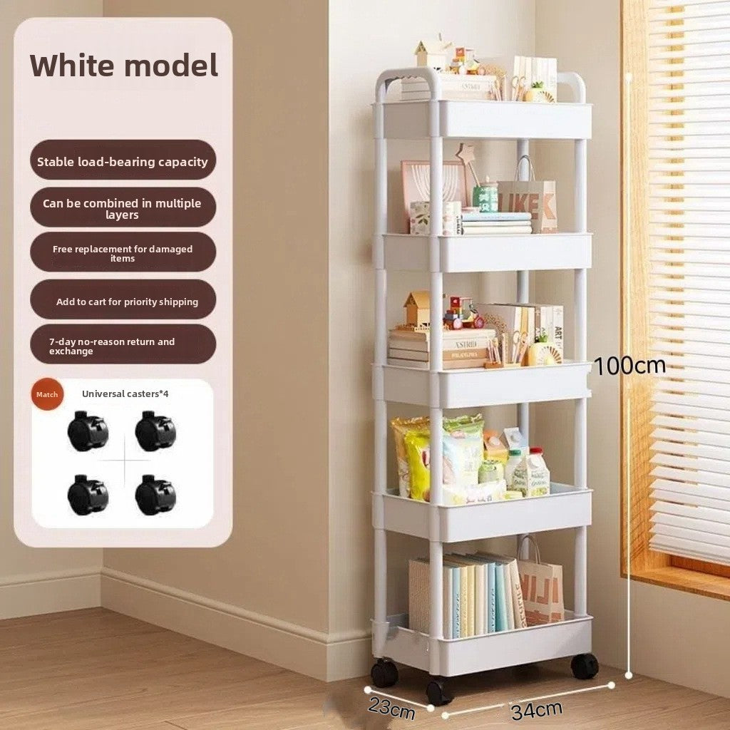 Foldable Multi-Layer Plastic Rolling Storage Cart with Wheels for Kitchen and Bathroom teemdrop