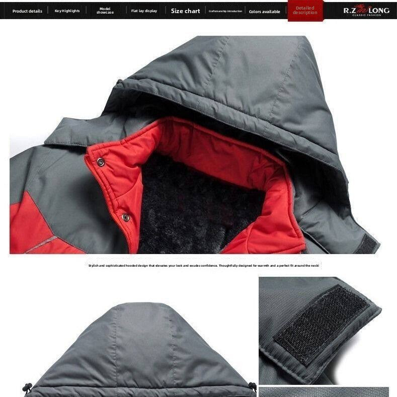 Men?s fleece-lined, thickened, all-in-one winter outdoor jacket with reflective detailing for warmth teemdrop