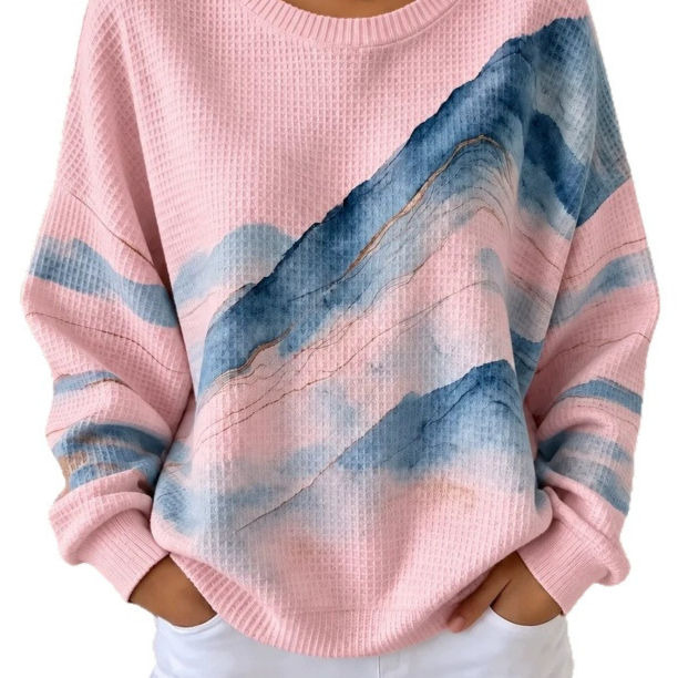 Plaid patterned round-neck long-sleeved casual hoodie teemdrop