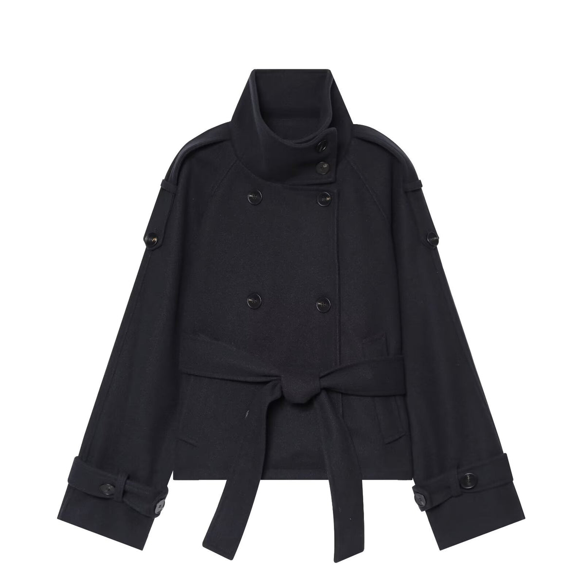 Women?s Double-Breasted Solid Color Long Sleeve Coat teemdrop