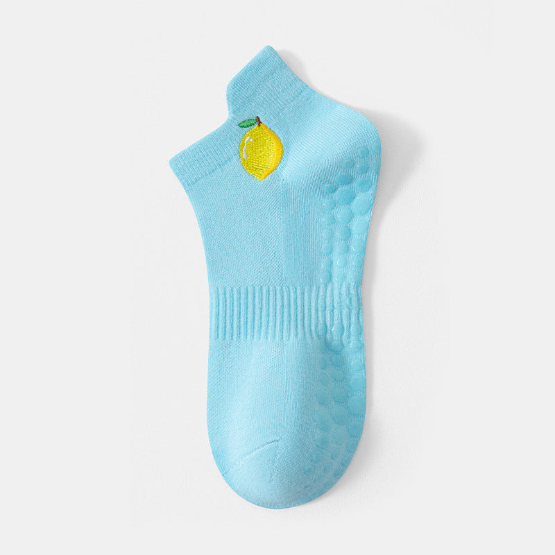 Womens Non-Slip Yoga Socks with Fruit Embroidery