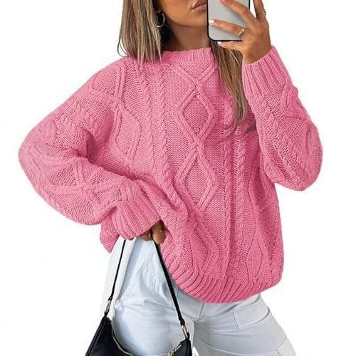 Women's knitted round-neck sweater for casual wear teemdrop