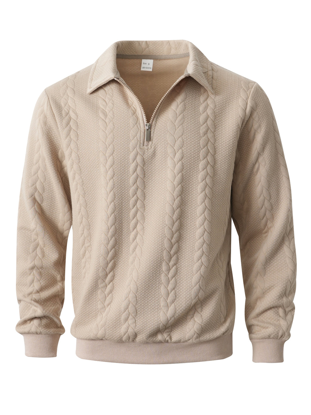 Men Jacquard Lapel Zip Up Jacket Casual Long Sleeve Sweatshirt teemdrop