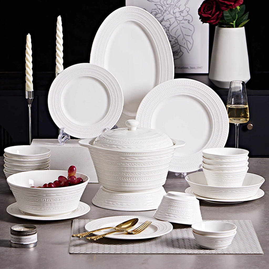 Jingdezhen French Embossed Pure White Ceramic Dinnerware Set