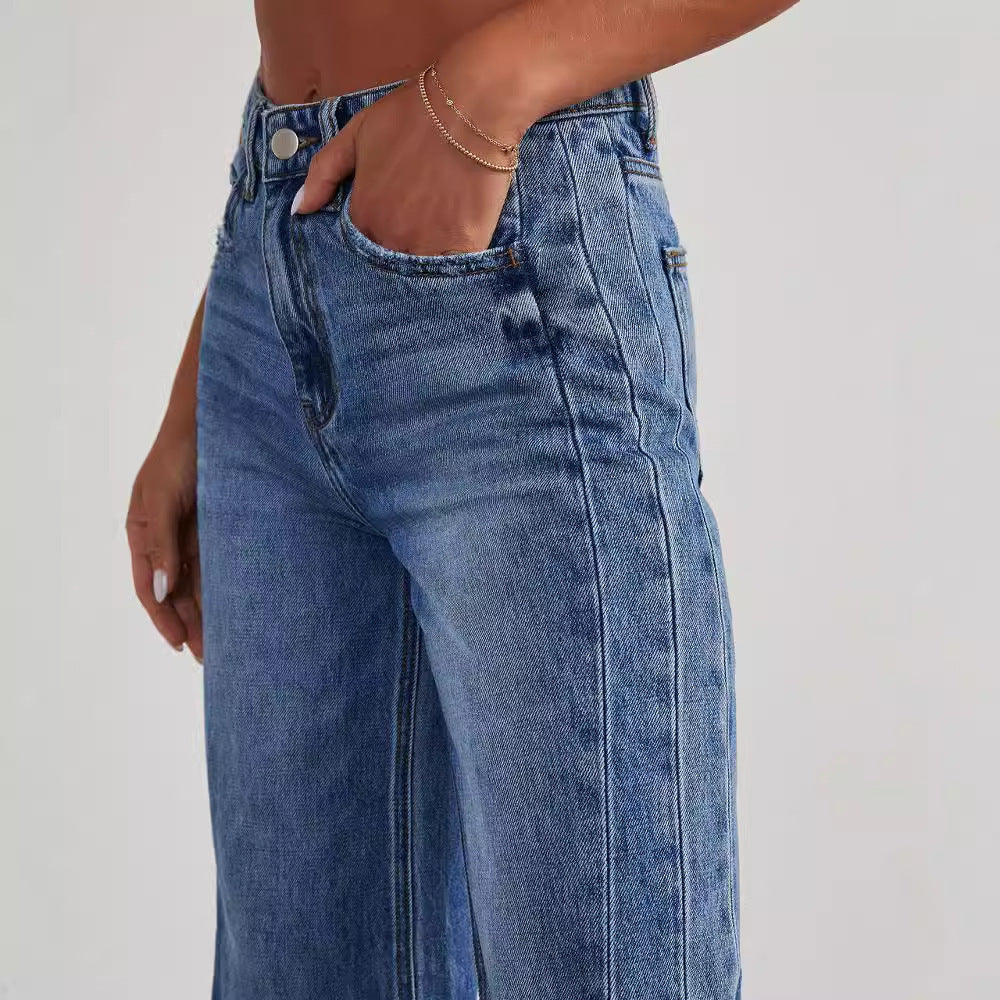 Women's denim wide-leg pants teemdrop