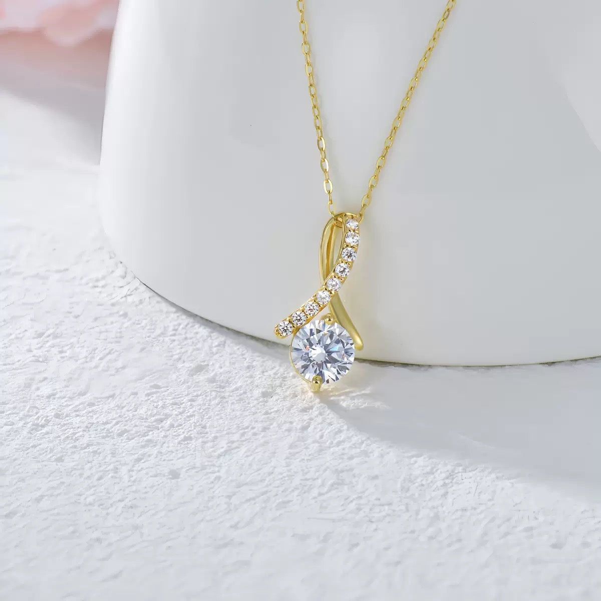 Stainless Steel Herringbone Zircon Mermaid Tail Pendant Necklace teemdrop