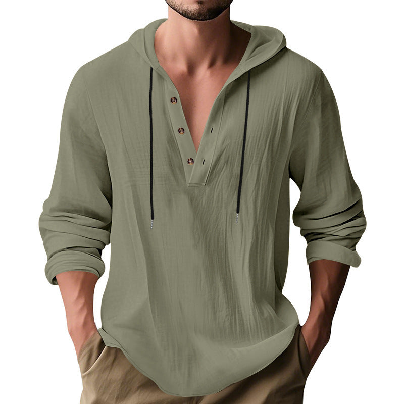 men's drawstring hooded long-sleeve shirt