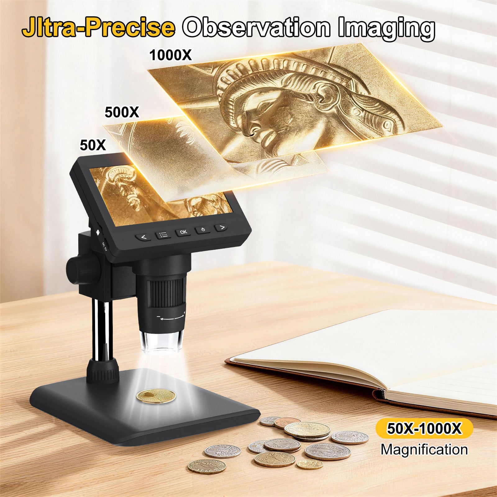 1080P 4.3 Inch Digital Microscope with Screen 1000x Magnification teemdrop