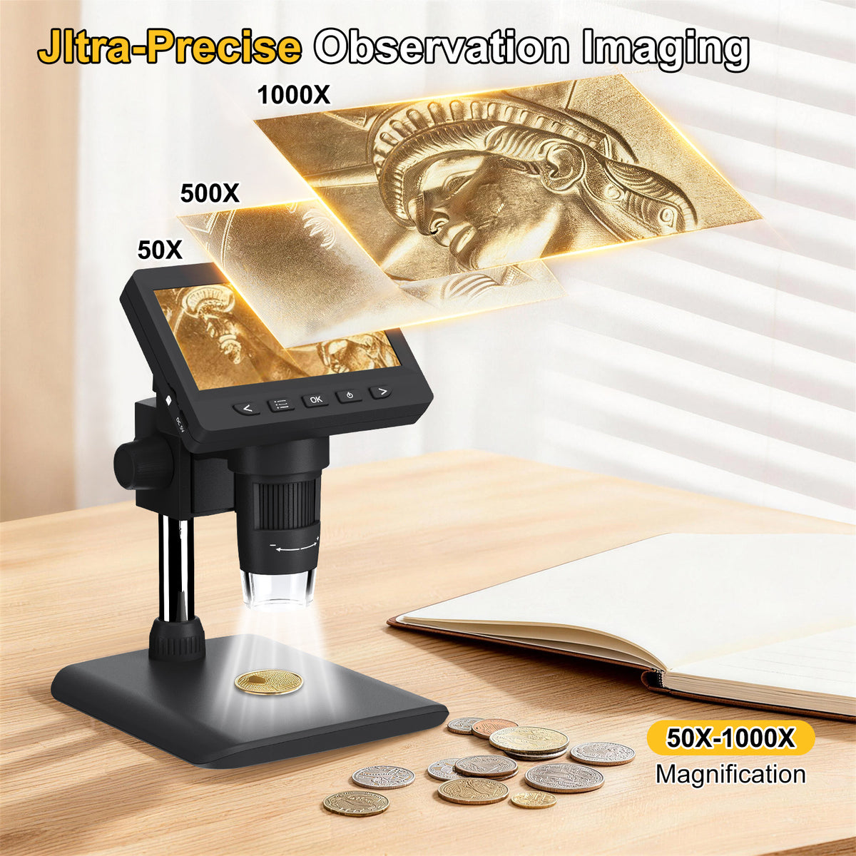1080P 4.3 Inch Digital Microscope with Screen 1000x Magnification teemdrop