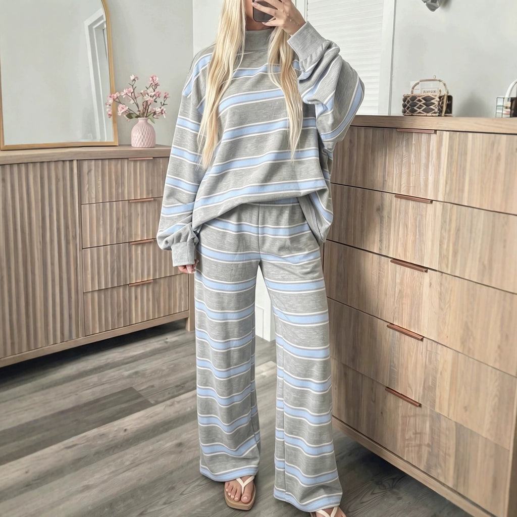 Striped fashion casual simple ladies suit teemdrop