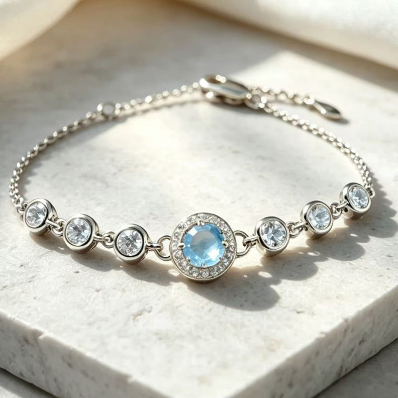 Women's S925 Silver Birthstone Bracelet with Natural Gemstones Gold Plated
