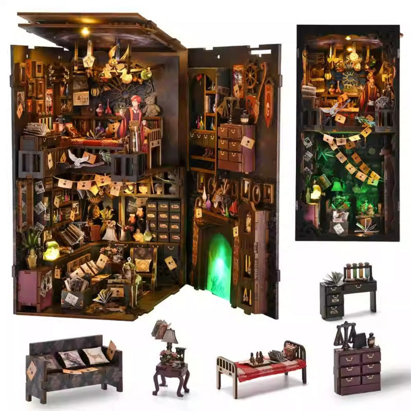 DIY Wooden Miniature Library Cabin Book Nook Building Kit
