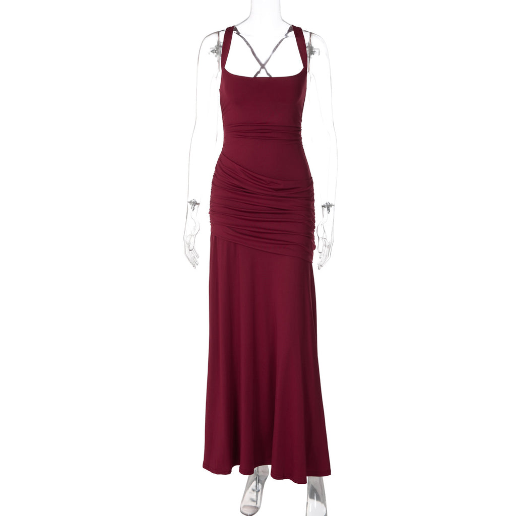 Women's Sleeveless Solid Color Bodycon Maxi Dress with Back Tie teemdrop