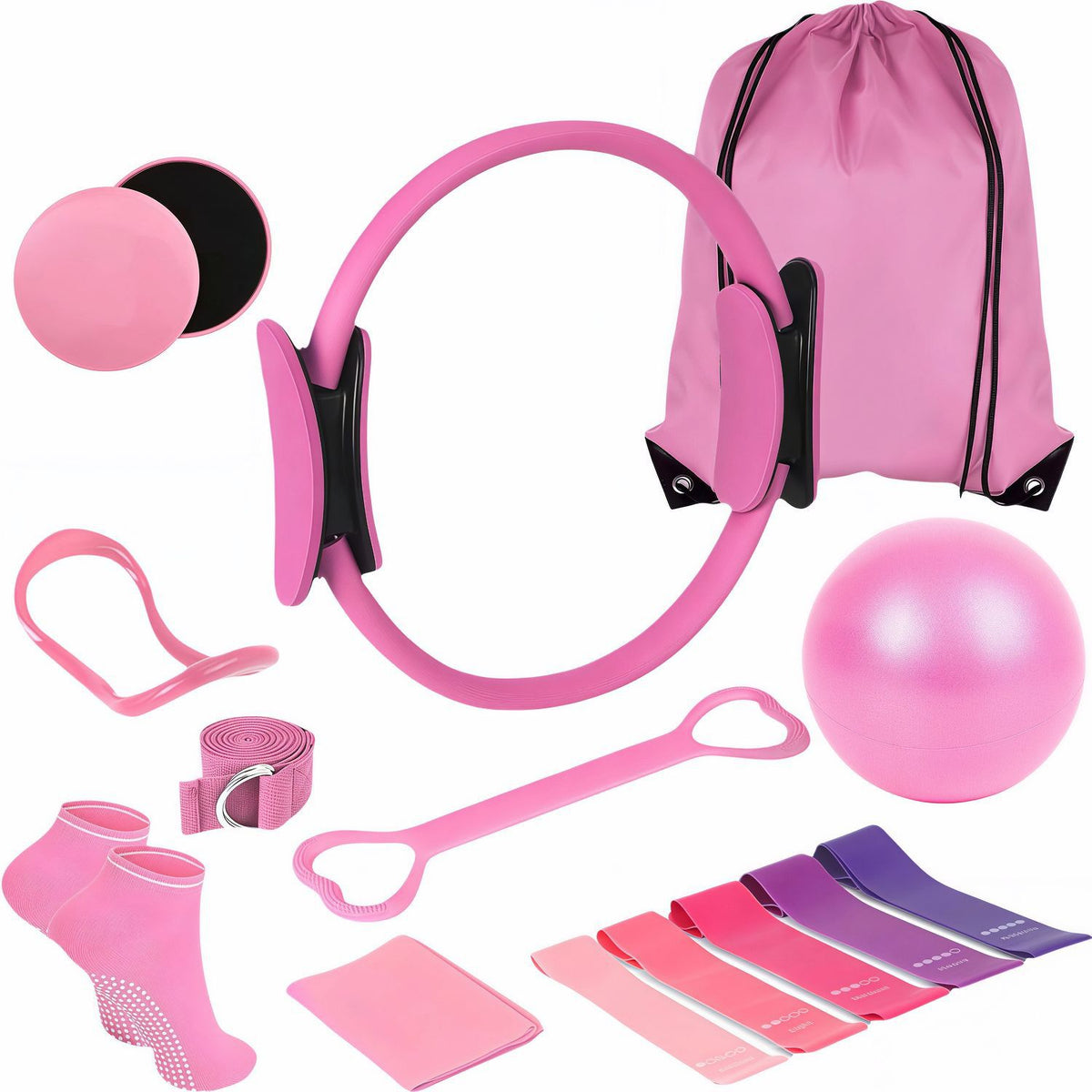 Multi-Piece Yoga Ring and Pilates Resistance Band Set teemdrop