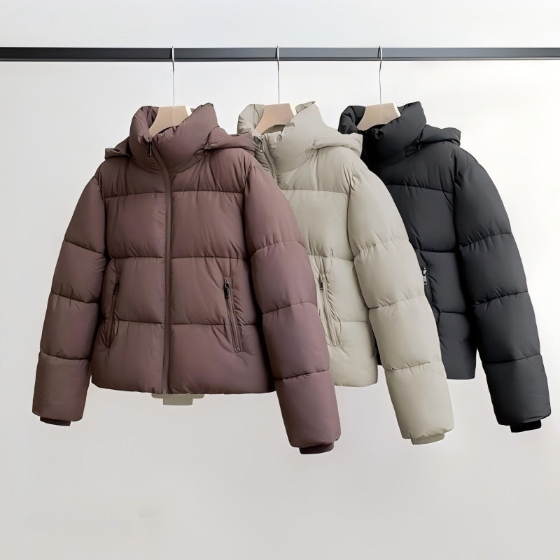 Women's short-sleeved button-down hooded cotton coat