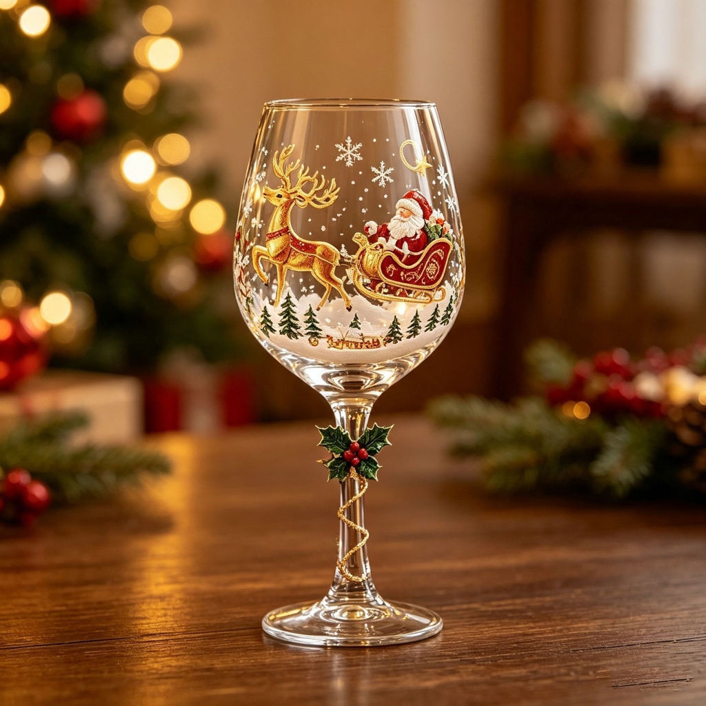 Christmas Themed Glass Art Goblet