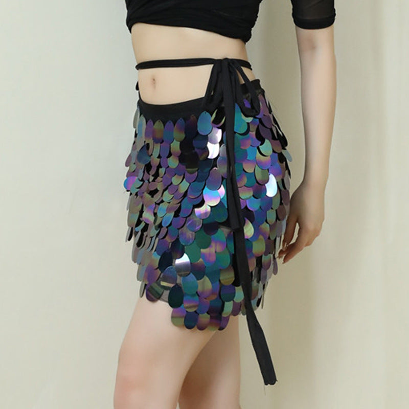 Sequined Belly Dance Hip Scarf with Tassel Waist Chain