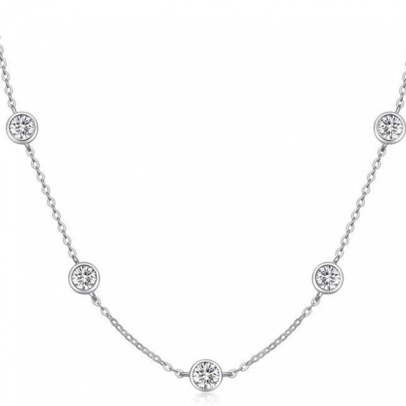 French Bubble Diamond Necklace for Women Elegant Round Pendant Light Luxury Clavicle Chain teemdrop
